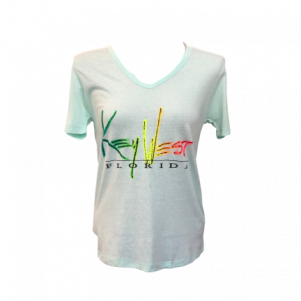 Seafoam v-neck women t-shirt with Key West on multi colors