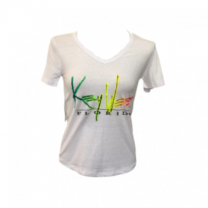 White v-neck women t-shirt with Key West in multicolors