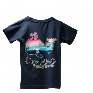 back of navy shirt, large whale
