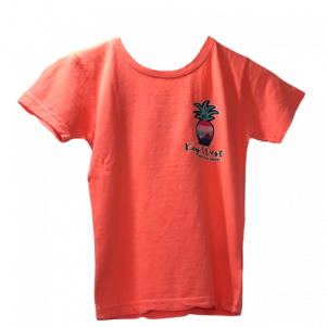 Neon orange shirt with small pineapple in the right corner