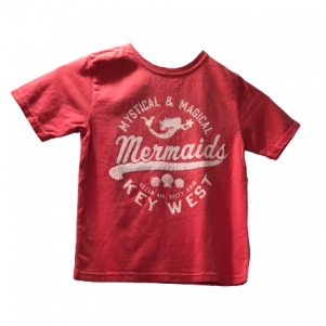 Red shirt with the words "mystical and magical mermaids of key west"